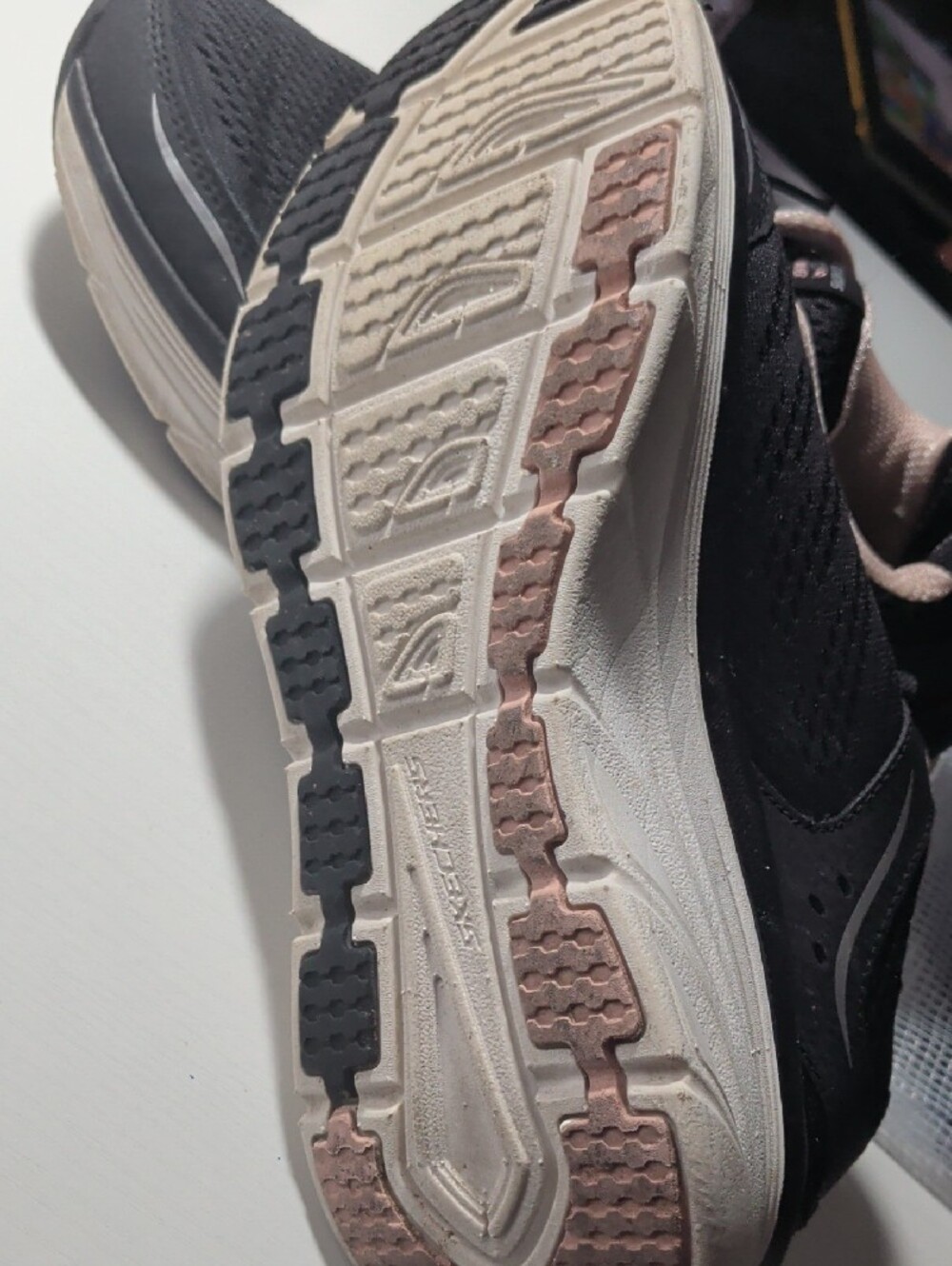 Skechers Black Athletic Walking Shoes with Light Pink Accents - Picture 6 of 6